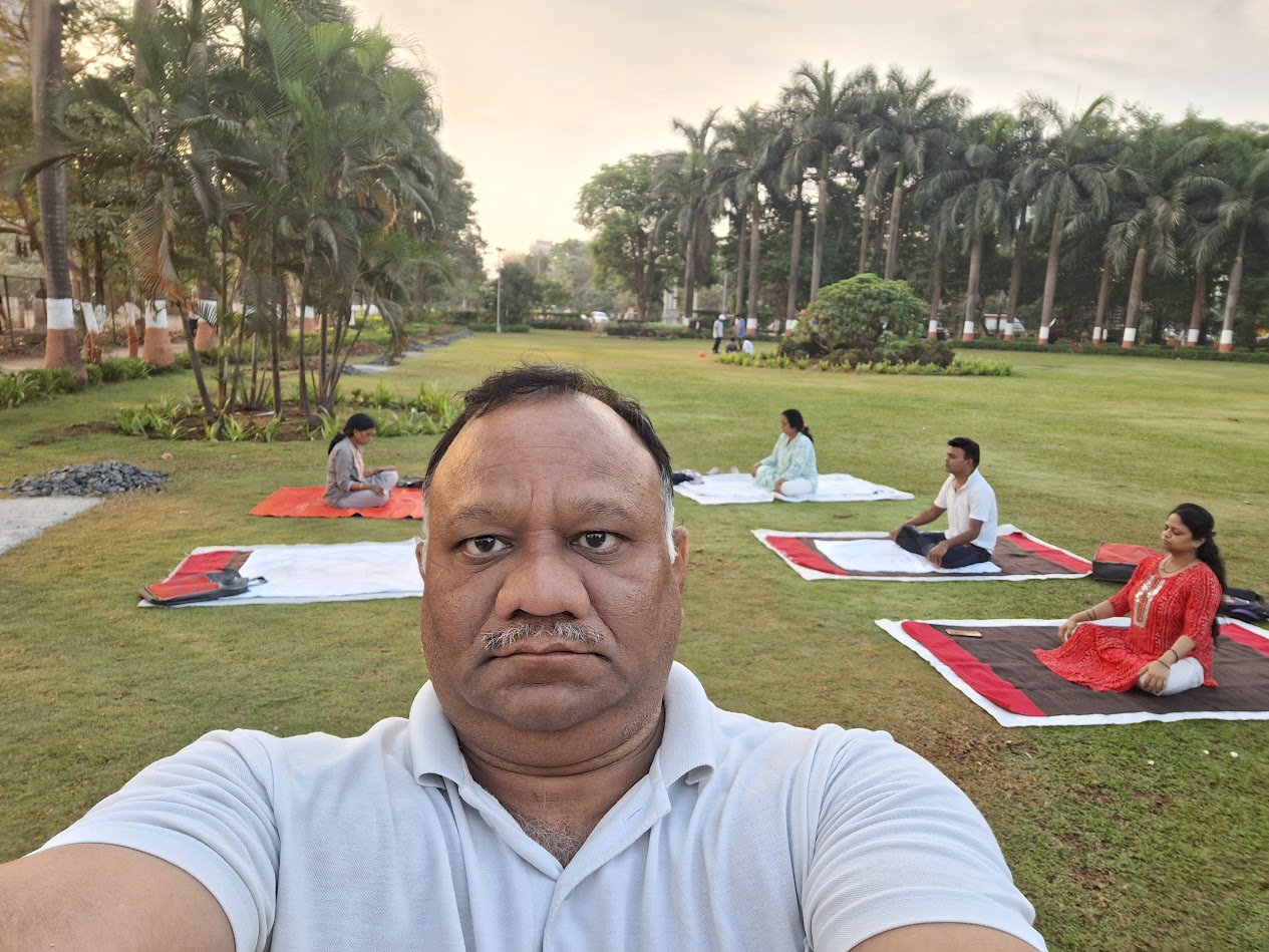 Sandeep Vyapari teaching yoga in the morning